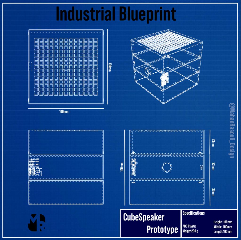 3D render of CubeSpeaker, an interactive speaker designed by Mahan Rasouli