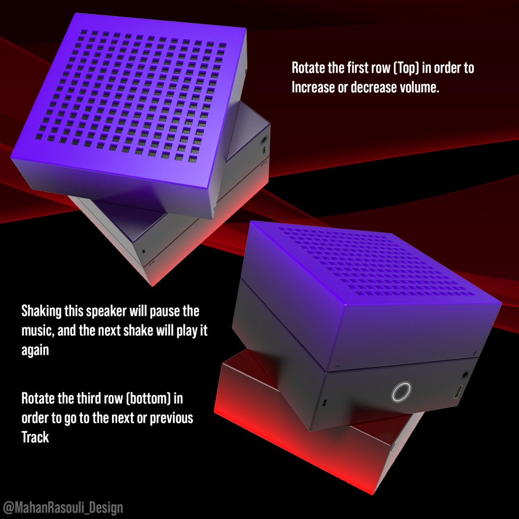 3D render of CubeSpeaker, an interactive speaker designed by Mahan Rasouli