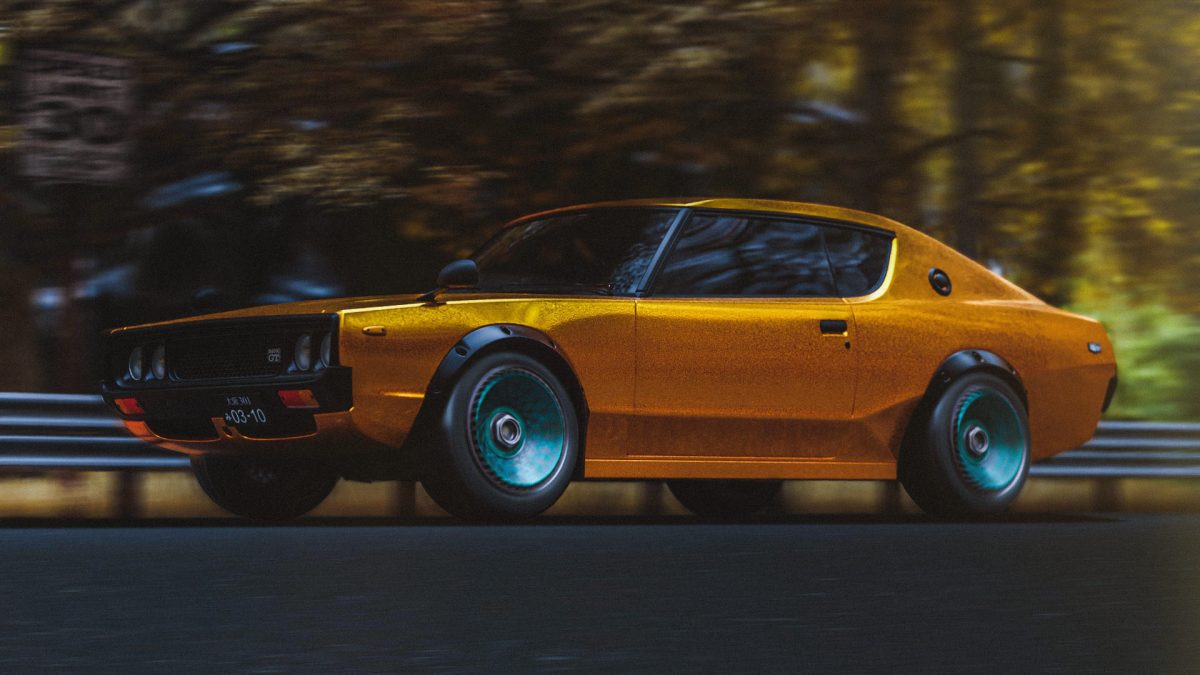A high-quality render of the Nissan GT-R MK2, showcasing its legendary presence and aggressive design.