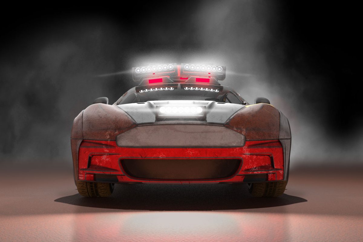 A body kit designed by Mahan Rasouli for the Aston Martin DB9, inspired by the aggressive aesthetics of Rage 2.