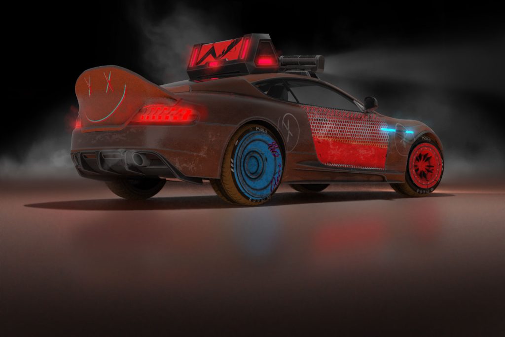 A body kit designed by Mahan Rasouli for the Aston Martin DB9, inspired by the aggressive aesthetics of Rage 2.