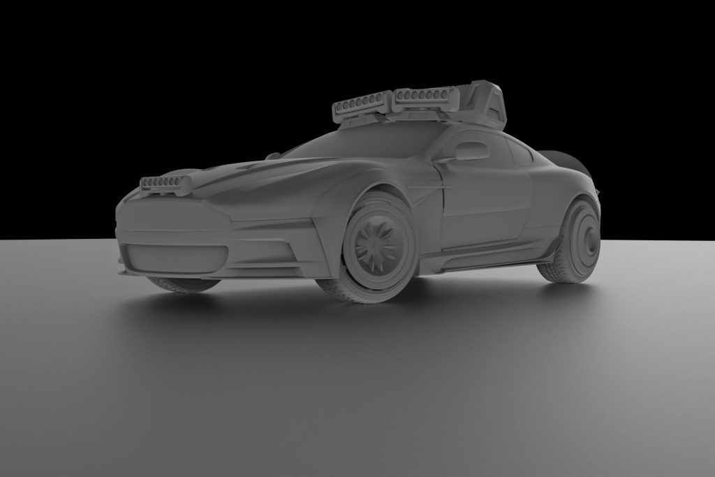 A body kit designed by Mahan Rasouli for the Aston Martin DB9, inspired by the aggressive aesthetics of Rage 2.