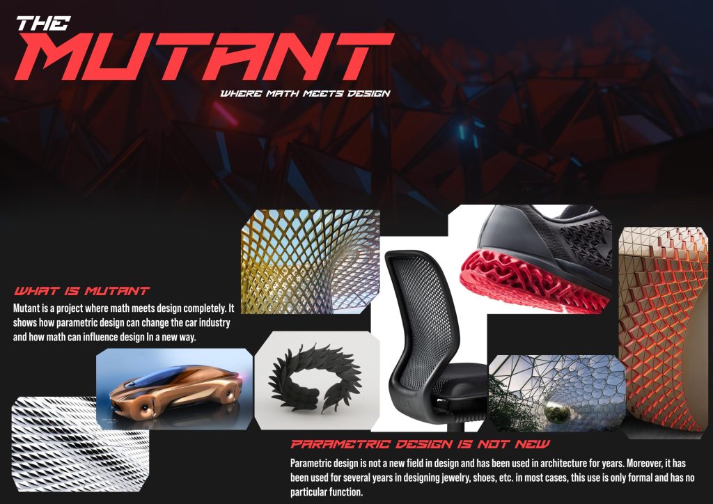 Mutant, a parametric design concept car by Mahan Rasouli, where mathematical precision meets innovative transportation design.