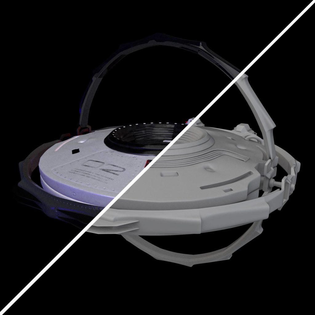 Neptune, a concept spaceship designed by Mahan Rasouli, inspired by classic dish-shaped spaceships from old sci-fi movies.