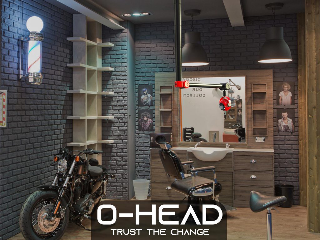 3D render of O-Head, a robotic assistant for barbers designed by Mahan Rasouli