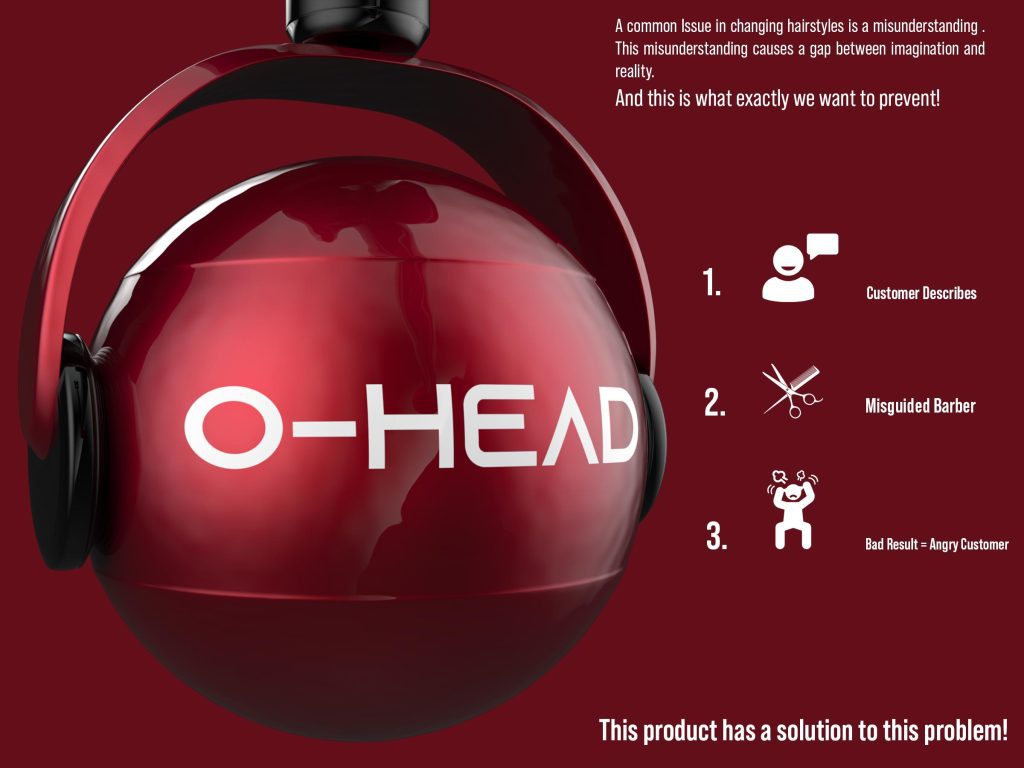 3D render of O-Head, a robotic assistant for barbers designed by Mahan Rasouli
