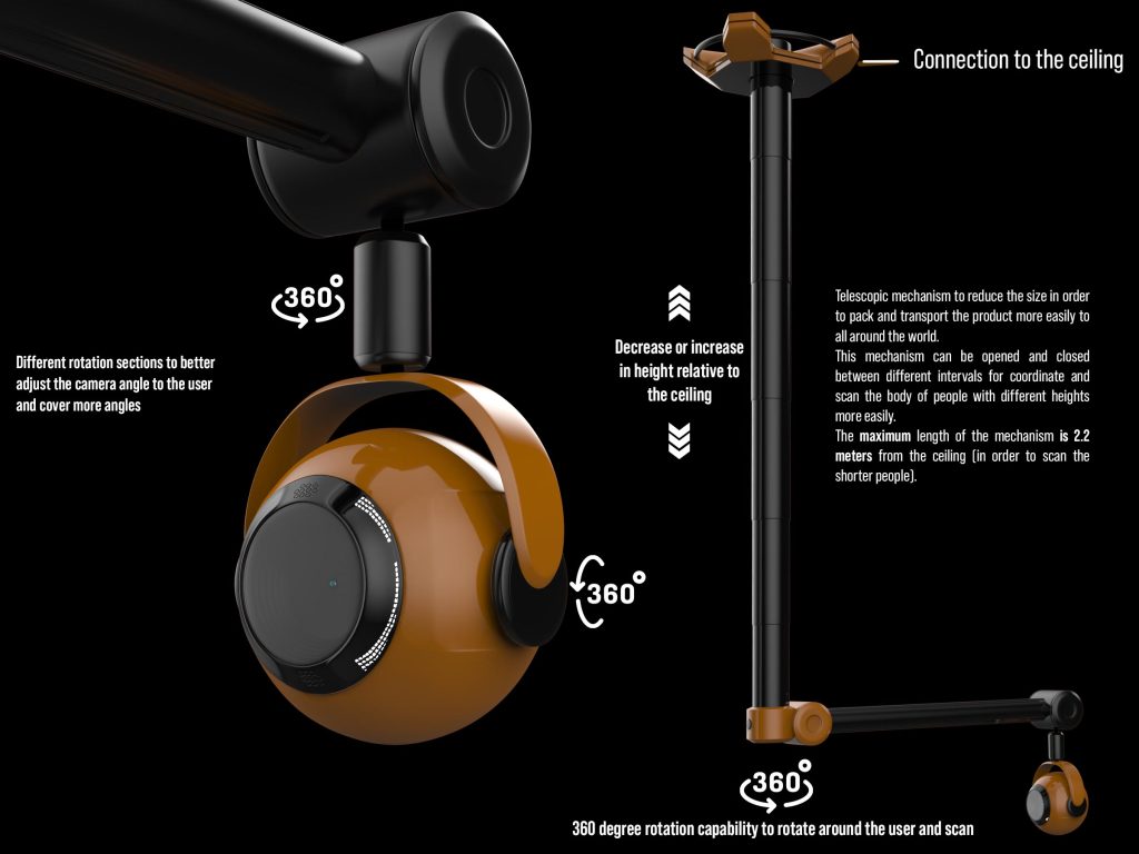 3D render of O-Head, a robotic assistant for barbers designed by Mahan Rasouli