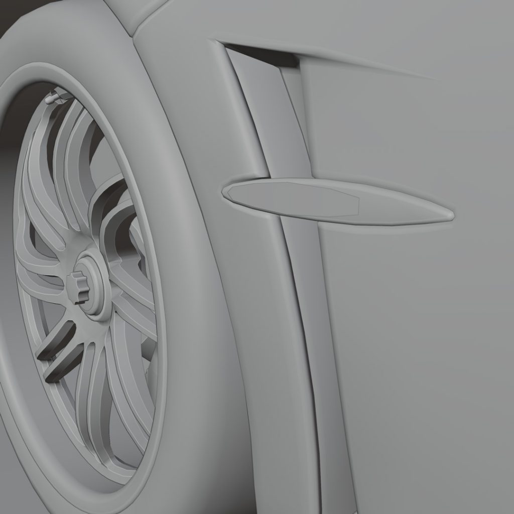A high-quality render of a Pagani Huayra, emphasizing its sculptural curves and metallic reflections.