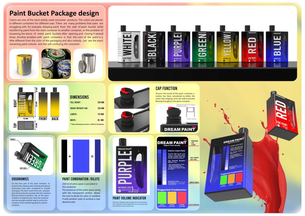 3D render of paint bucket package design by industrial designer Mahan Rasouli