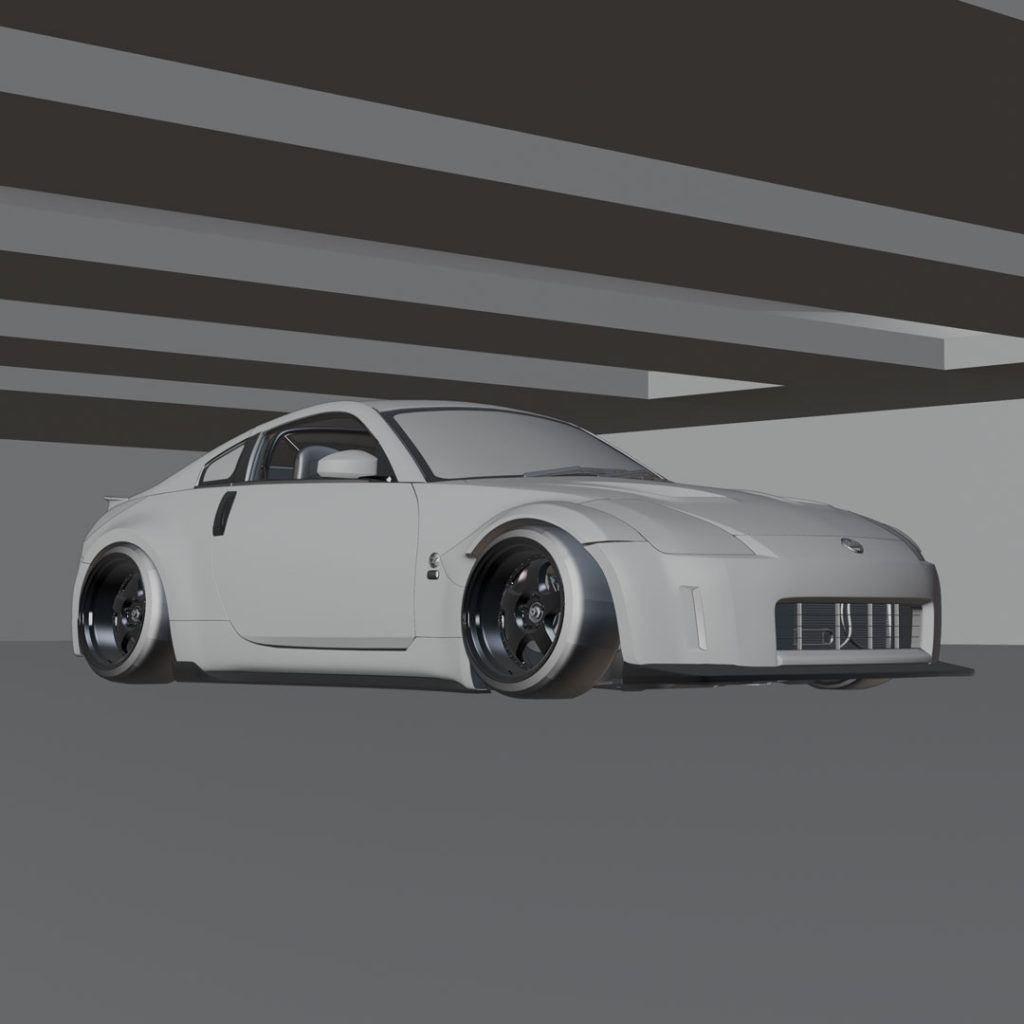 A high-quality render of Rachel’s Nissan 350Z from Need for Speed Underground 2, featuring the iconic blue and orange livery.