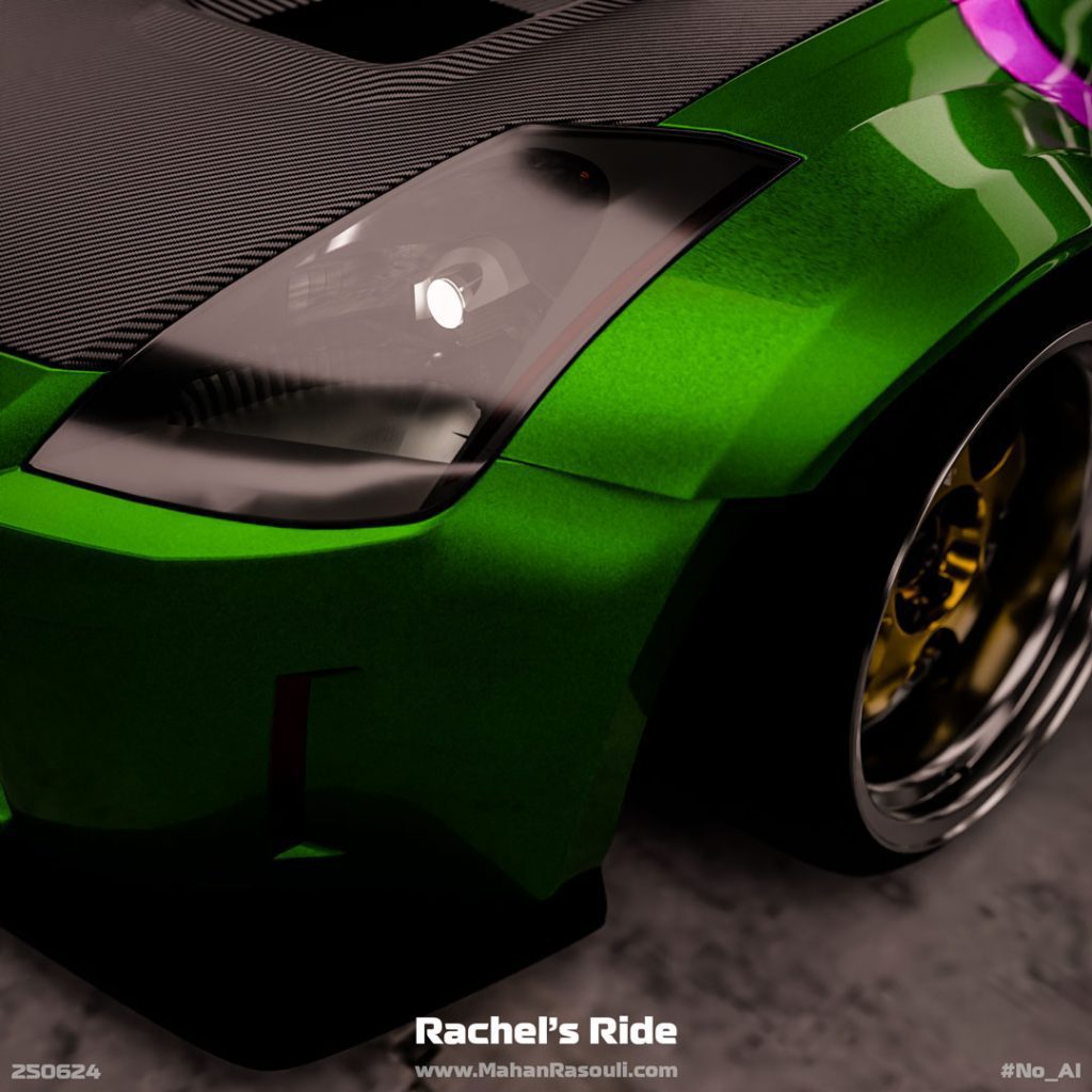 A high-quality render of Rachel’s Nissan 350Z from Need for Speed Underground 2, featuring the iconic blue and orange livery.