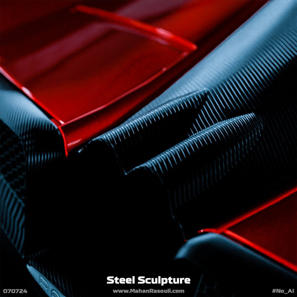 A high-quality render of a Pagani Huayra, emphasizing its sculptural curves and metallic reflections.