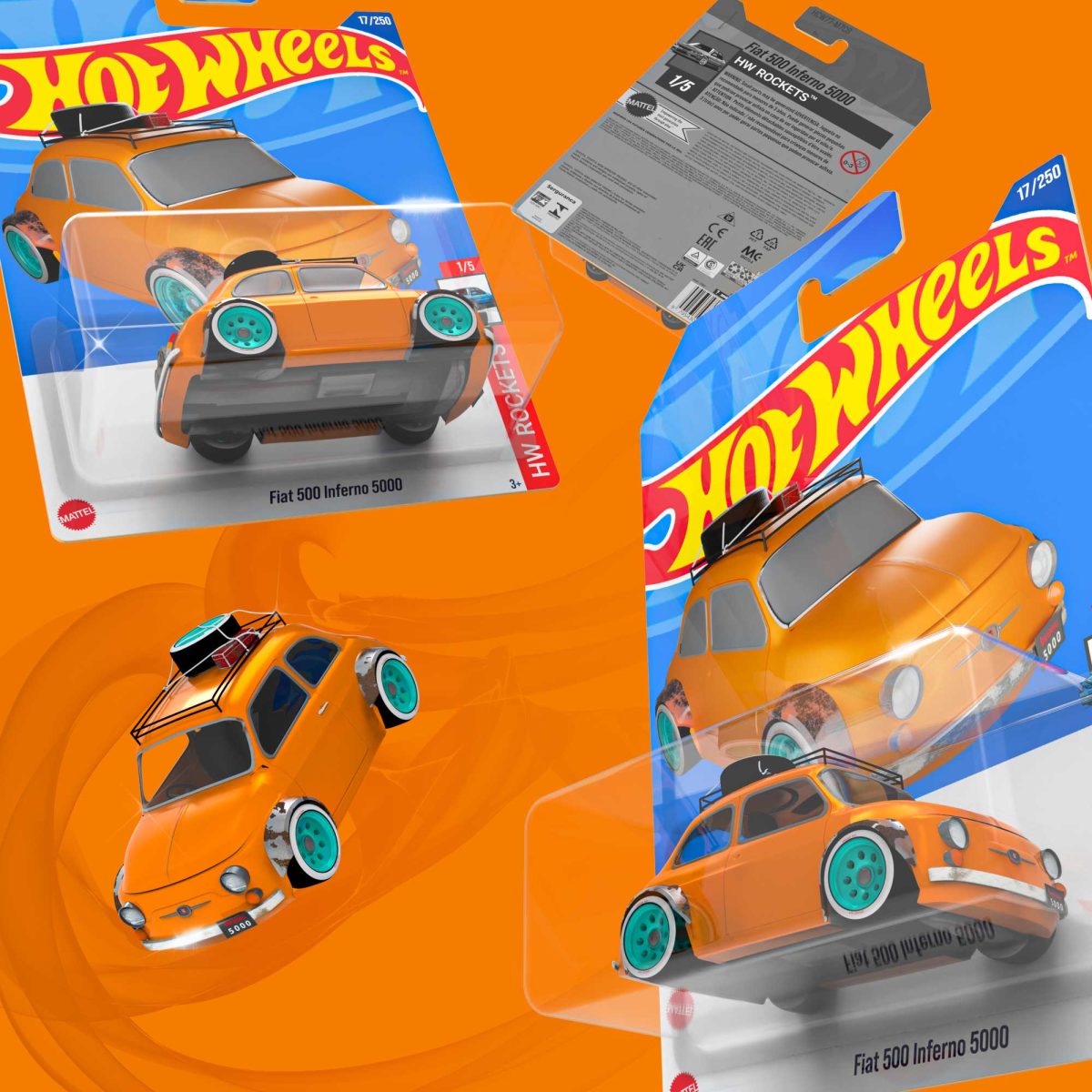 A detailed render of a Hot Wheels package left on a store shelf, evoking nostalgia and collectible culture.
