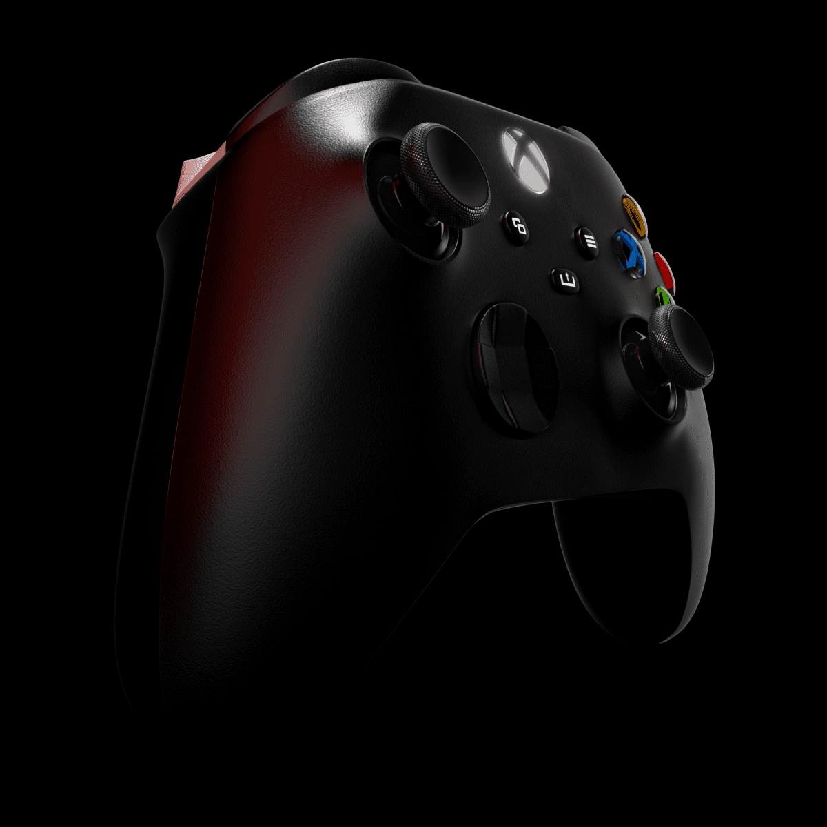 A high-quality render of an Xbox Series X controller, showcasing its ergonomic design and detailed textures.