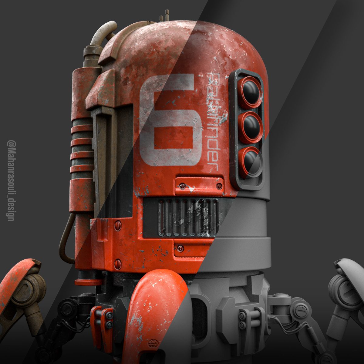 A futuristic robotic spider with detailed 3D textures, showcasing mechanical parts and glowing accents.