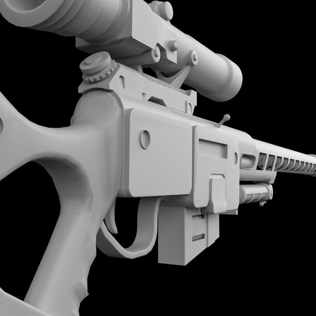 A sniper rifle with a detailed 3D texture, featuring battle-worn elements and a tactical aesthetic.