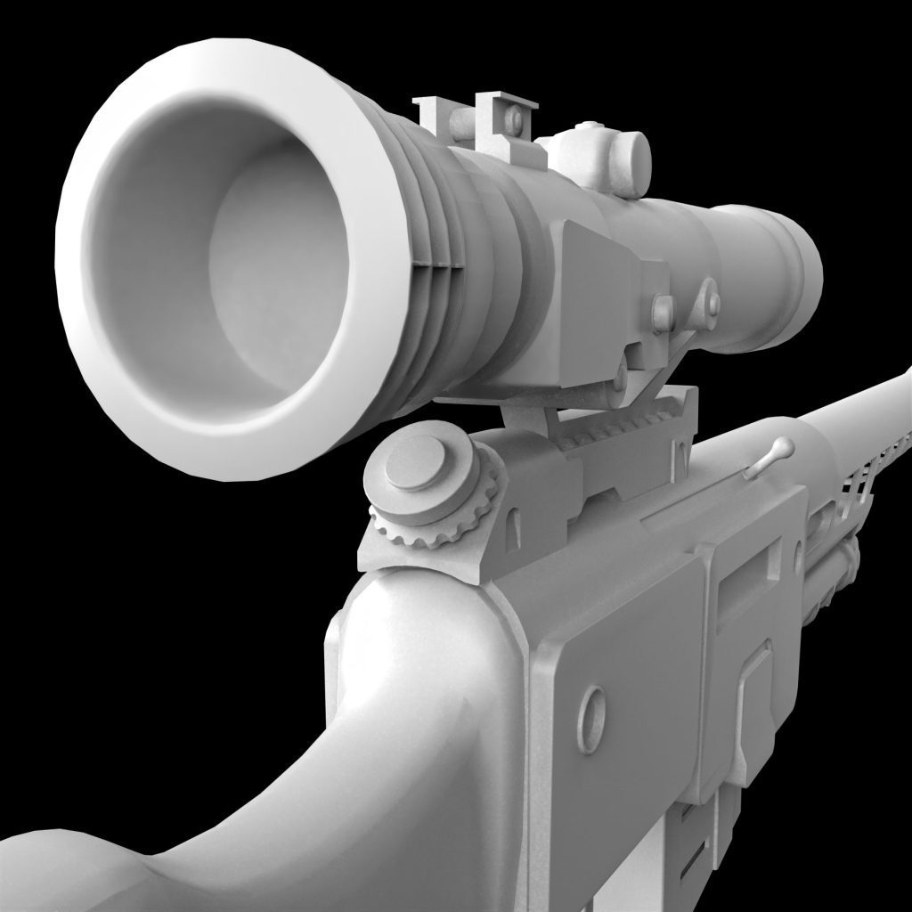 A sniper rifle with a detailed 3D texture, featuring battle-worn elements and a tactical aesthetic.