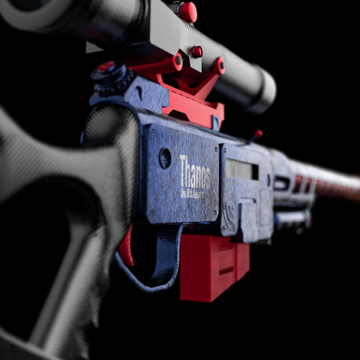 A sniper rifle with a detailed 3D texture, featuring battle-worn elements and a tactical aesthetic.