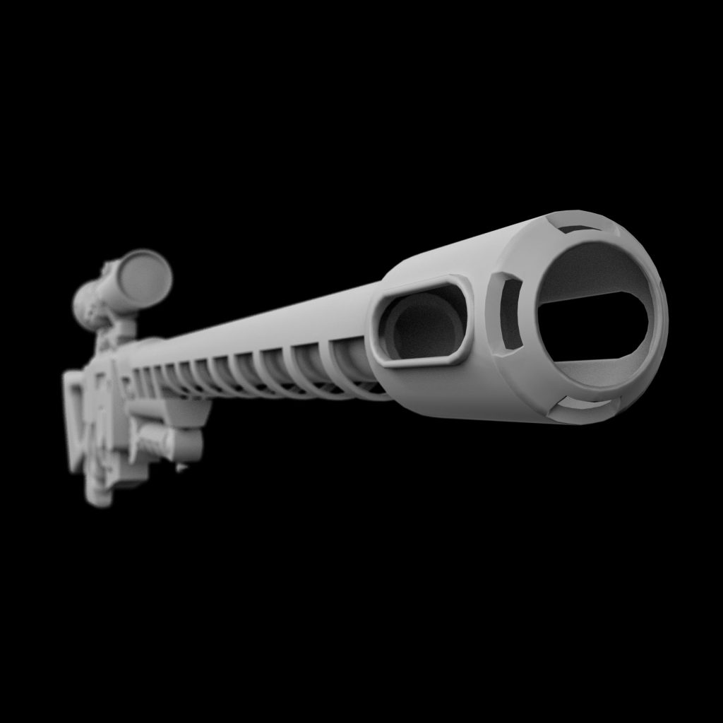 A sniper rifle with a detailed 3D texture, featuring battle-worn elements and a tactical aesthetic.