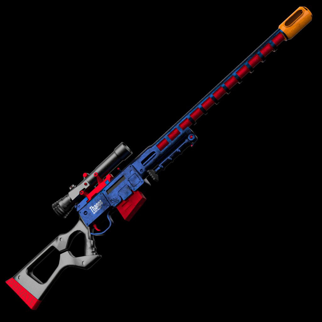 A sniper rifle with a detailed 3D texture, featuring battle-worn elements and a tactical aesthetic.