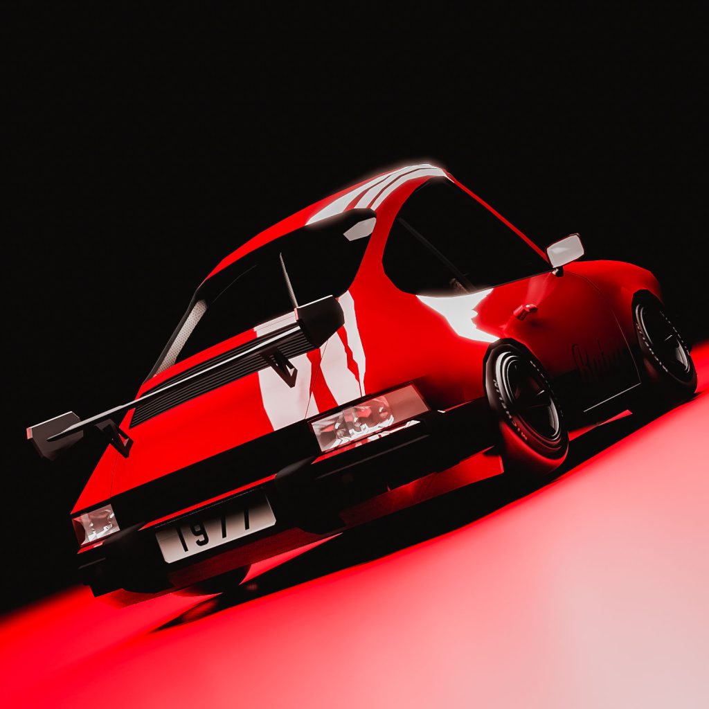 A low-poly Porsche car rendered with a stylized aesthetic, balancing simplicity with sleek automotive design.