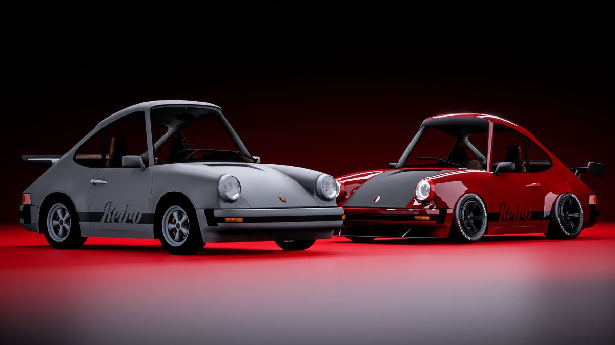 A low-poly Porsche car rendered with a stylized aesthetic, balancing simplicity with sleek automotive design.
