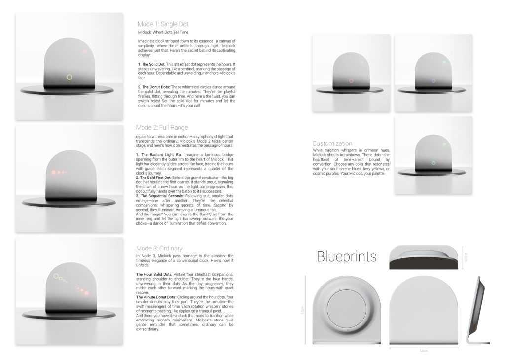 3D render of Miclock, a minimalist clock with customizable LED dots designed by Mahan Rasouli