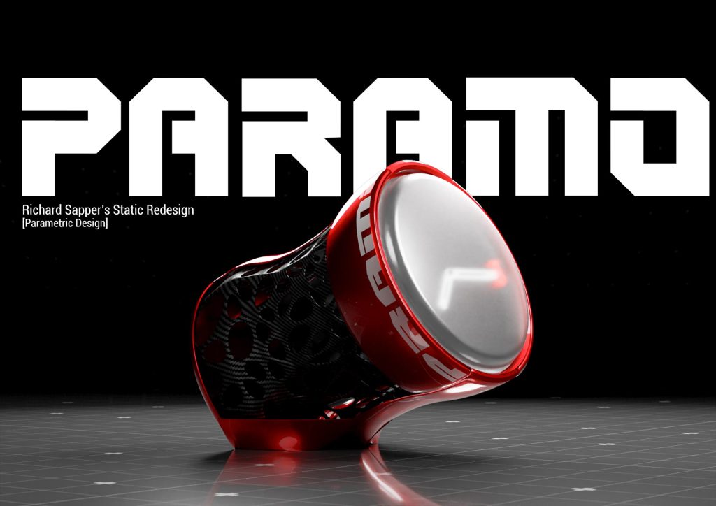 3D render of Paramo, a futuristic clock with carbon fiber and frosted glass elements by Mahan Rasouli