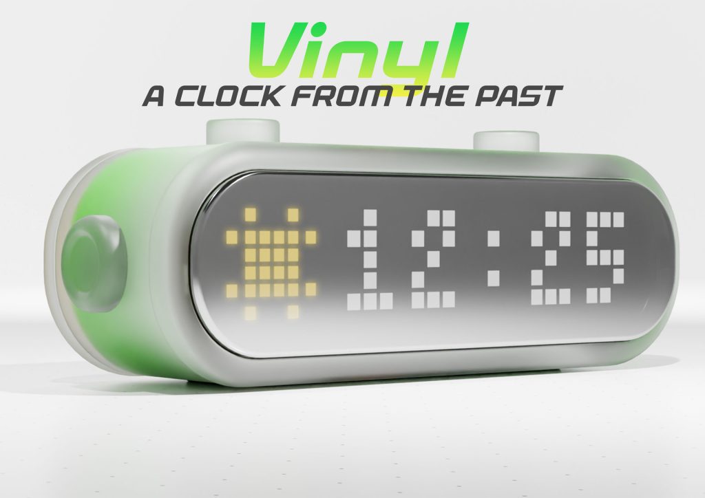3D render of Vinyl, a retro digital clock with glassmorphism design by Mahan Rasouli
