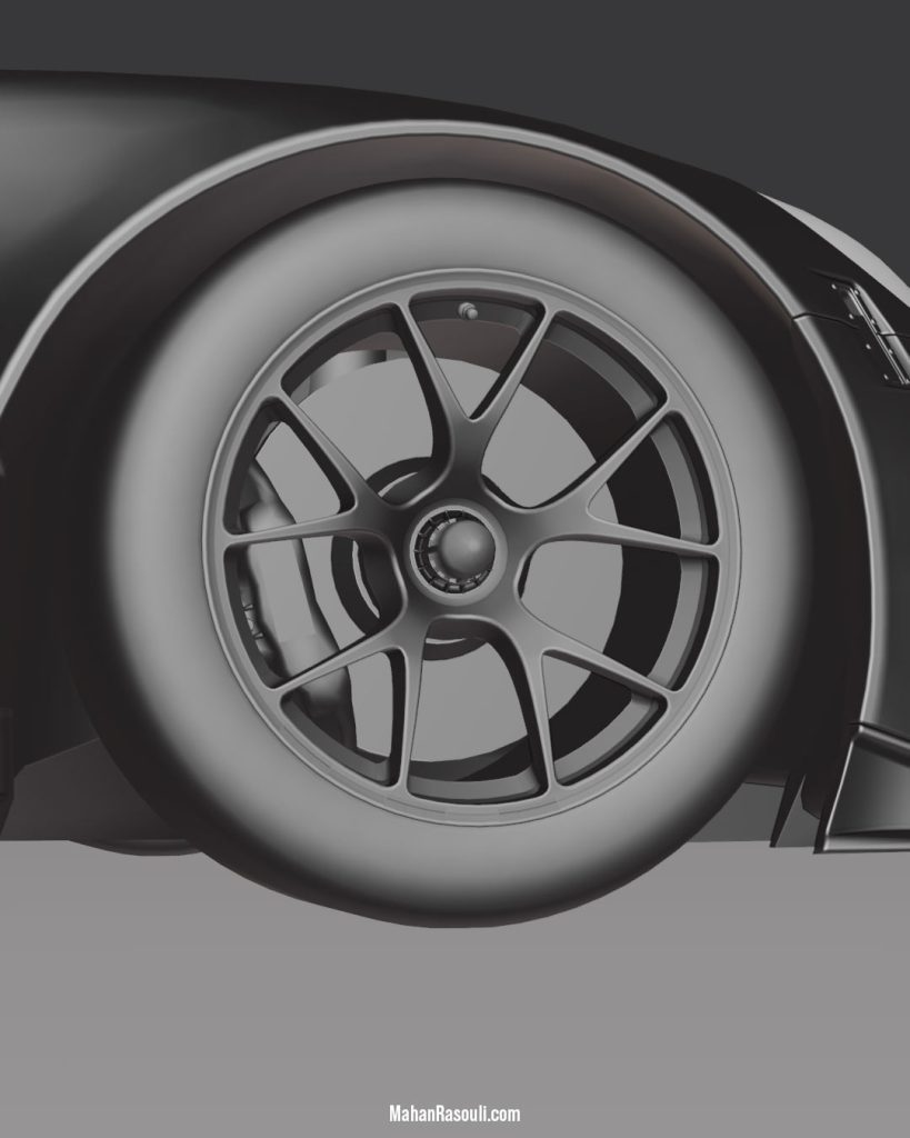A dramatic 3D render of the Porsche 911 RSR, set in a dark, high-contrast environment to accentuate its aggressive racing design. Modeled and rendered in Blender 3D using Cycles.