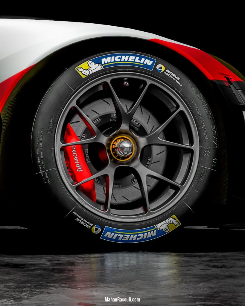 A dramatic 3D render of the Porsche 911 RSR, set in a dark, high-contrast environment to accentuate its aggressive racing design. Modeled and rendered in Blender 3D using Cycles.