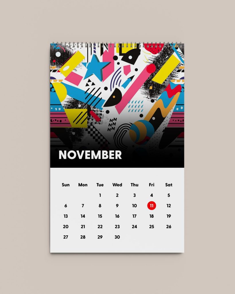 A sleek, modern calendar design with a minimalist aesthetic, featuring clean typography and a functional layout.