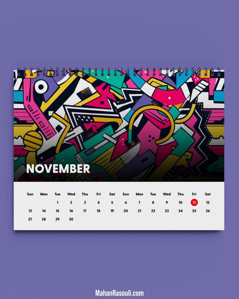 A sleek, modern calendar design with a minimalist aesthetic, featuring clean typography and a functional layout.