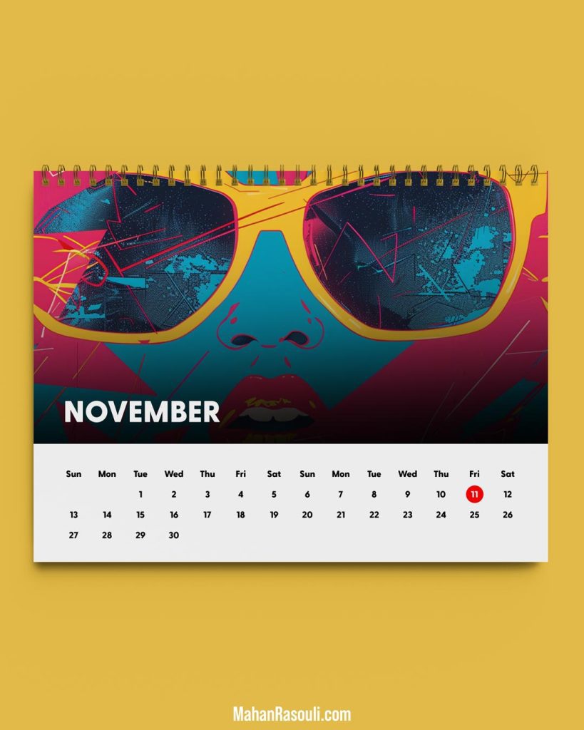 A sleek, modern calendar design with a minimalist aesthetic, featuring clean typography and a functional layout.