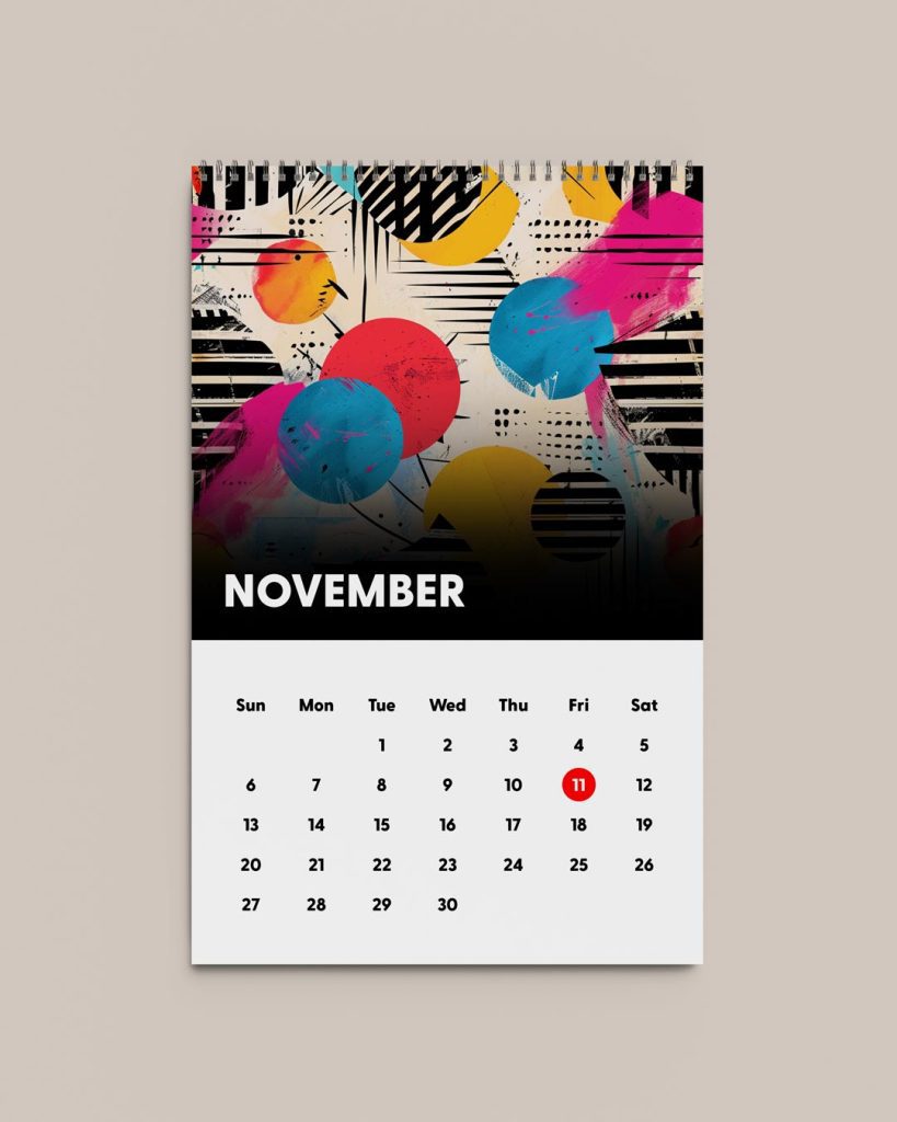 A sleek, modern calendar design with a minimalist aesthetic, featuring clean typography and a functional layout.