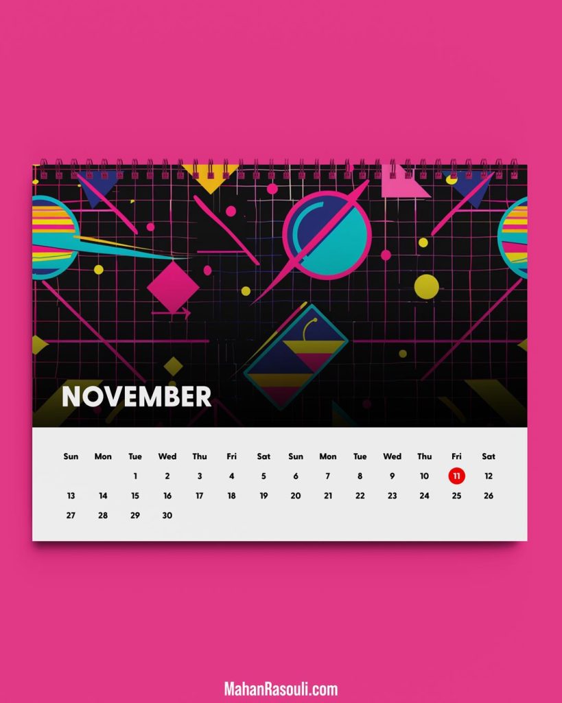 A sleek, modern calendar design with a minimalist aesthetic, featuring clean typography and a functional layout.