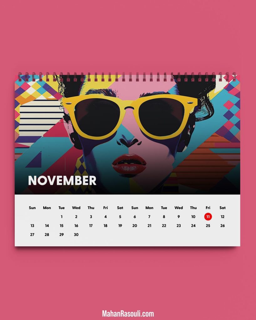 A sleek, modern calendar design with a minimalist aesthetic, featuring clean typography and a functional layout.