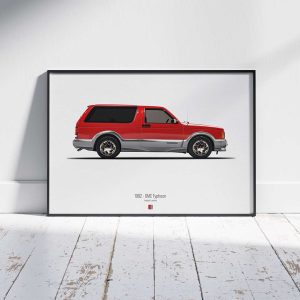 Minimal automotive art of 1992 - GMC Typhoon from the Asphalt Lunatics collection; sharp lines and a bold visual statement.