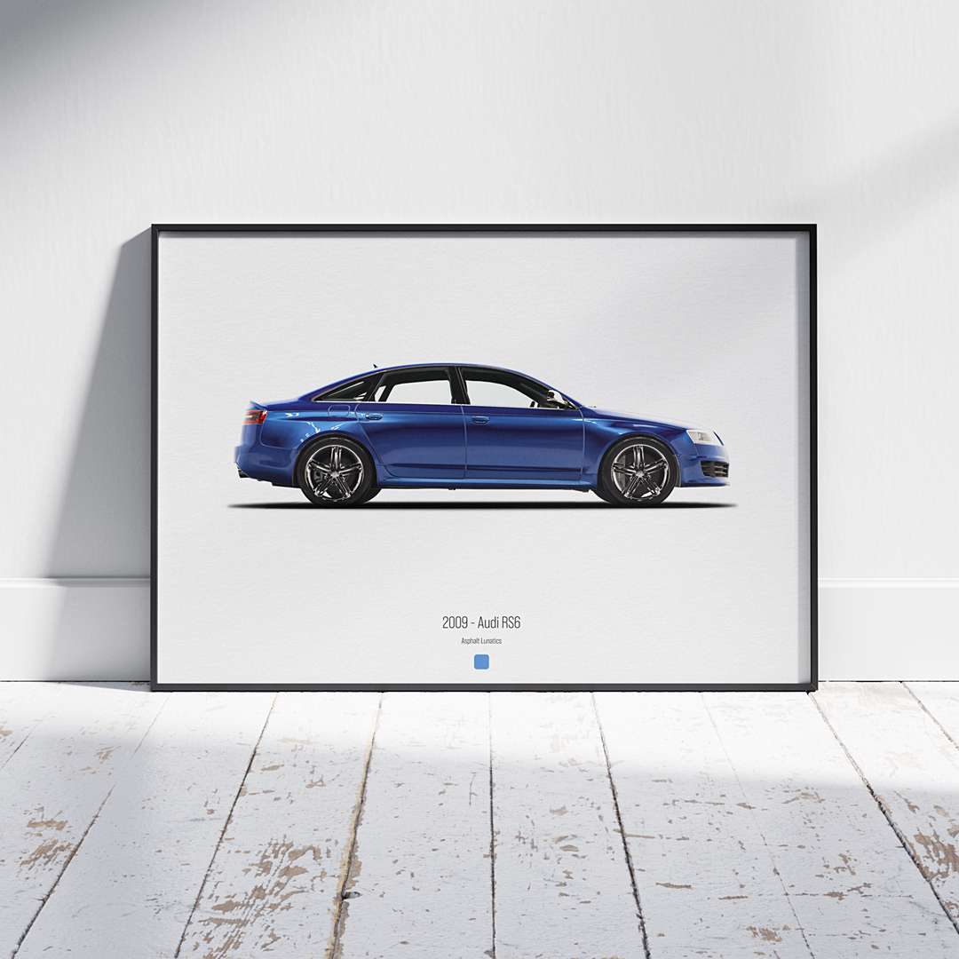 Minimal automotive art of 2009 - Audi RS6 from the Asphalt Lunatics collection; sharp lines and a bold visual statement.