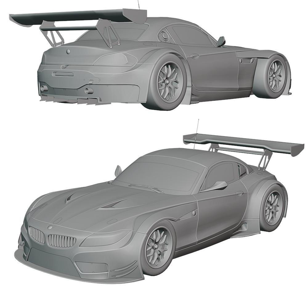 High-quality 2010 BMW Z4 GT3 3D Model created in Blender, showcasing realistic design, details, and textures for automotive visualization and creative projects.