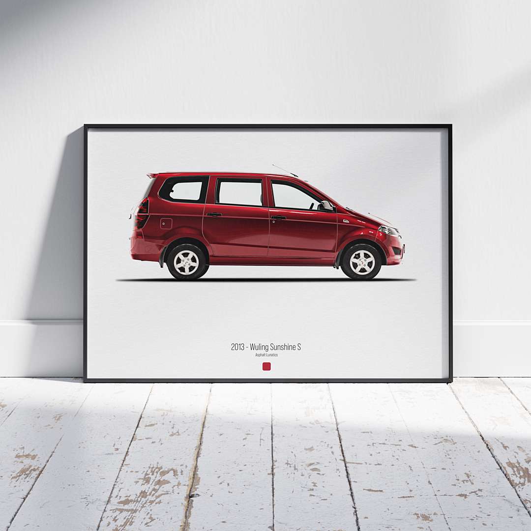 Minimal automotive art of 2013 - Wuling Sunshine S from the Asphalt Lunatics collection; sharp lines and a bold visual statement.