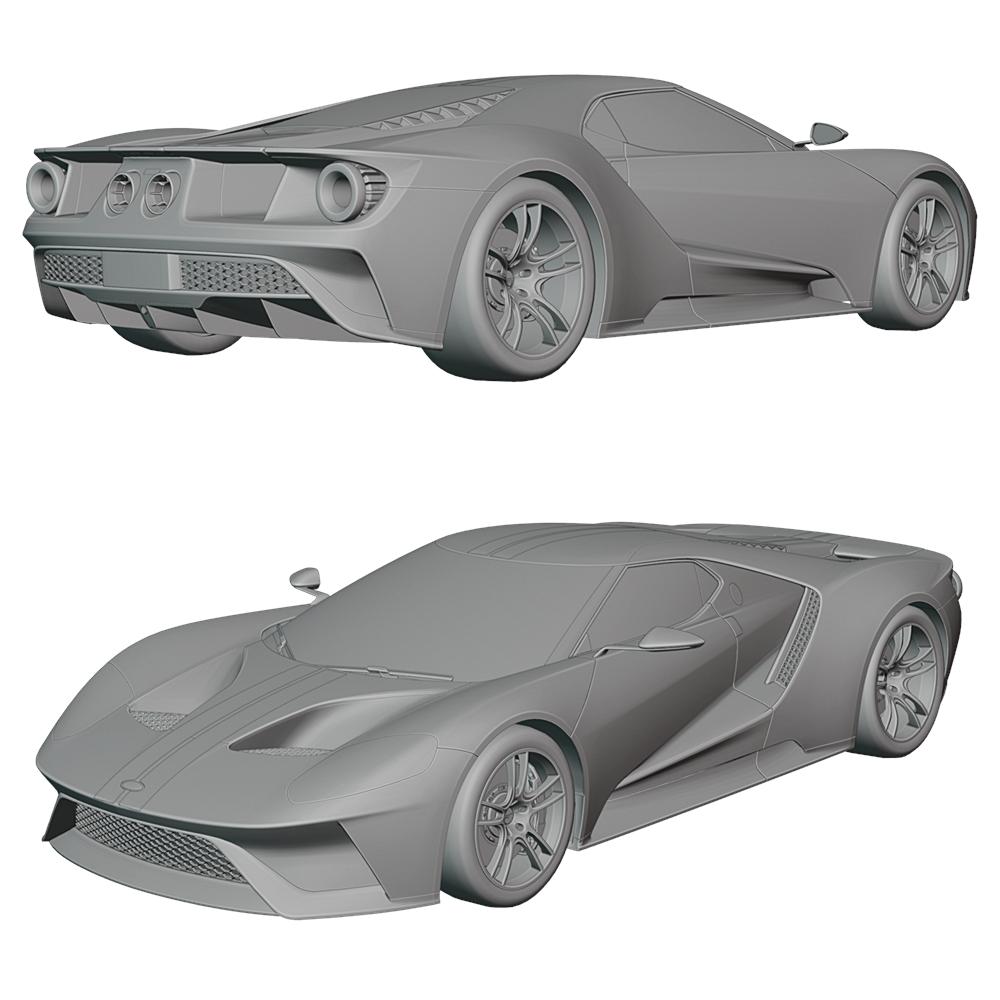 High-quality 2017 Ford GT 3D Model created in Blender, showcasing realistic design, details, and textures for automotive visualization and creative projects.