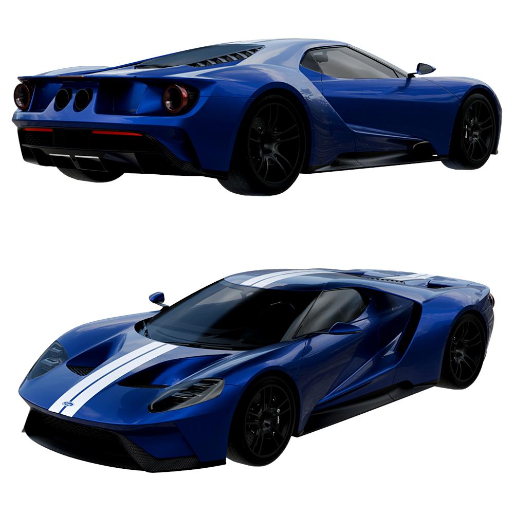 High-quality 2017 Ford GT 3D Model created in Blender, showcasing realistic design, details, and textures for automotive visualization and creative projects.