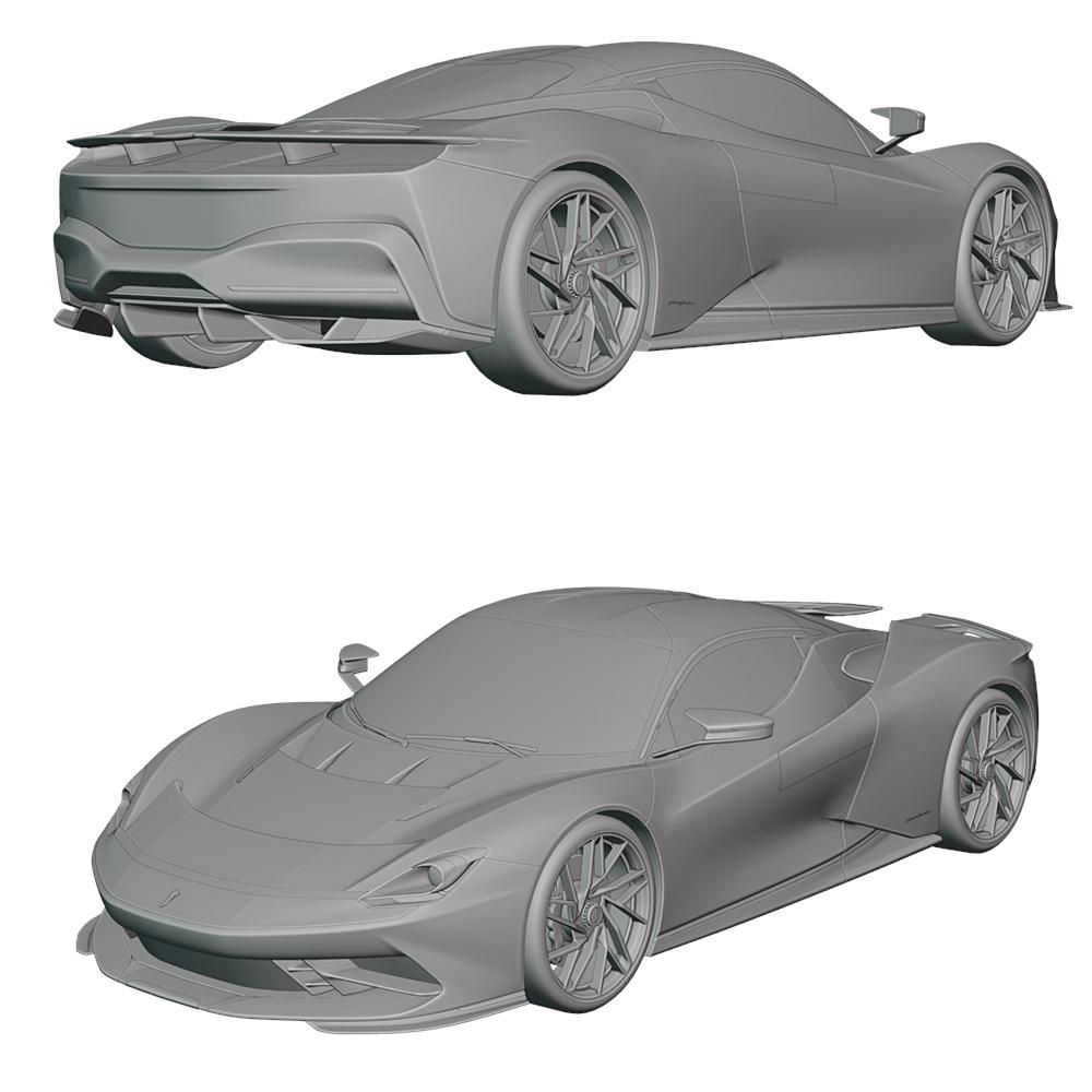 High-quality 2020 Pininfarina Battista 3D Model created in Blender, showcasing realistic design, details, and textures for automotive visualization and creative projects.