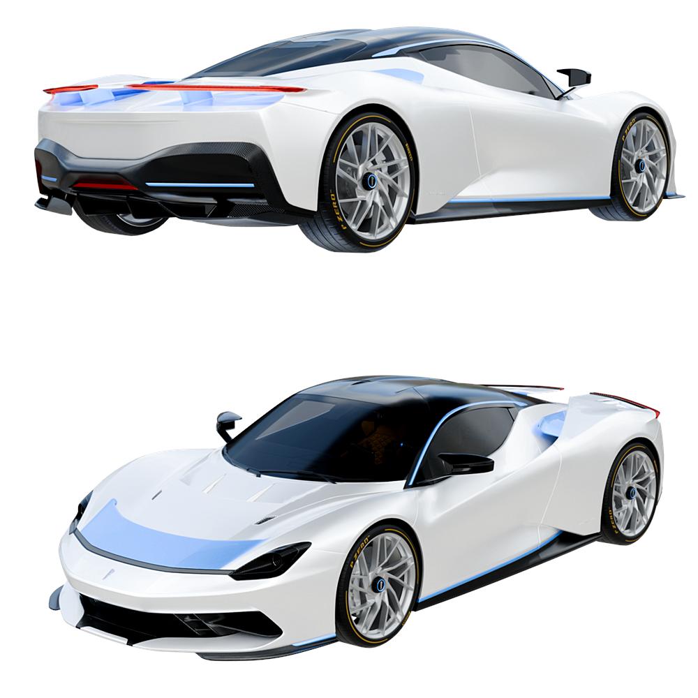 High-quality 2020 Pininfarina Battista 3D Model created in Blender, showcasing realistic design, details, and textures for automotive visualization and creative projects.