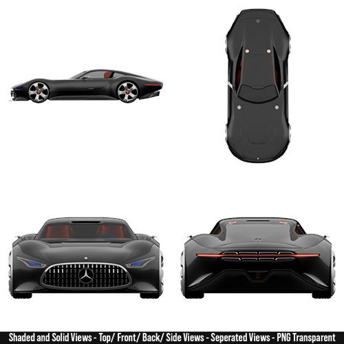 High-quality blueprint of a 2013 Mercedes Benz Vision GT Concept showing multiple detailed views of the vehicle. The image includes a precise left side profile, a top-down view, a direct front view, and a direct rear view. The blueprint captures the car’s aerodynamic body lines, headlights, taillights, wheels, spoiler, bumpers, and overall proportions with realistic accuracy. Designed for car enthusiasts, designers, and modelers, this blueprint highlights every angle of the car in sharp detail, perfect for reference or creative projects.