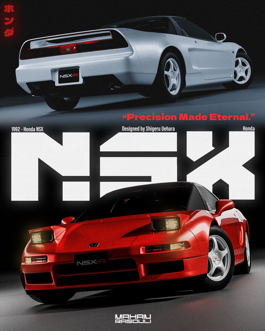 Honda NSX 1992 In white color rendered by Mahan Rasouli in a minimal studio with professional lighting