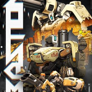 a heroic poster of Bastion from Overwatch video game series