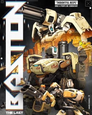 a heroic poster of Bastion from Overwatch video game series
