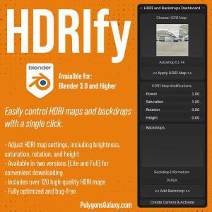 HDRIfy blender plugin the let user to easily control HDRI maps and backdrops with a single click in Blender3D